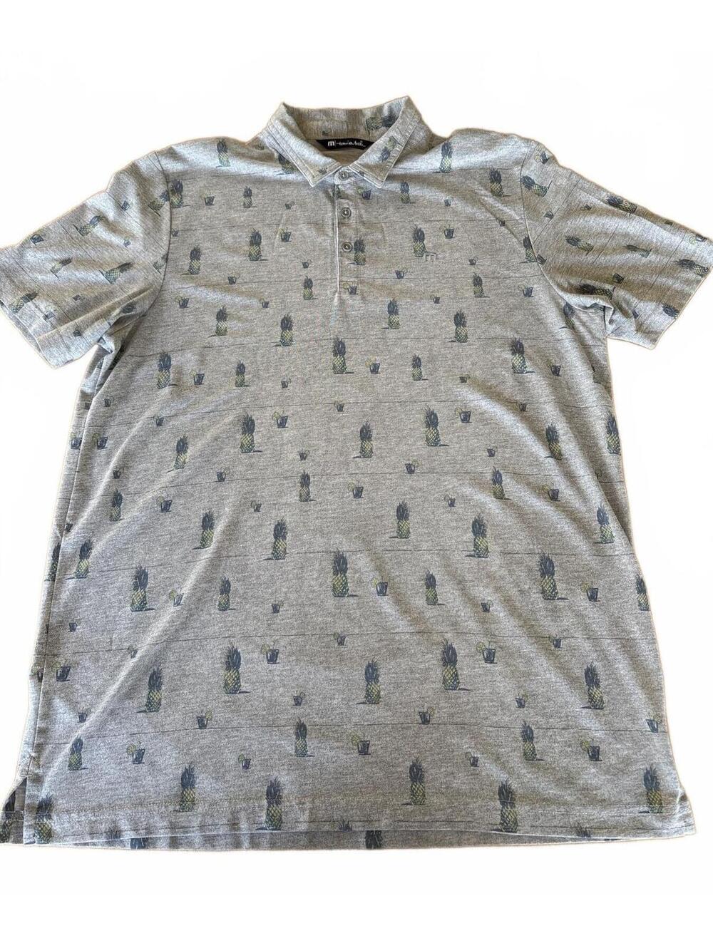 TravisMathew Men's Polo Shirt XL Gray Pineapple Print